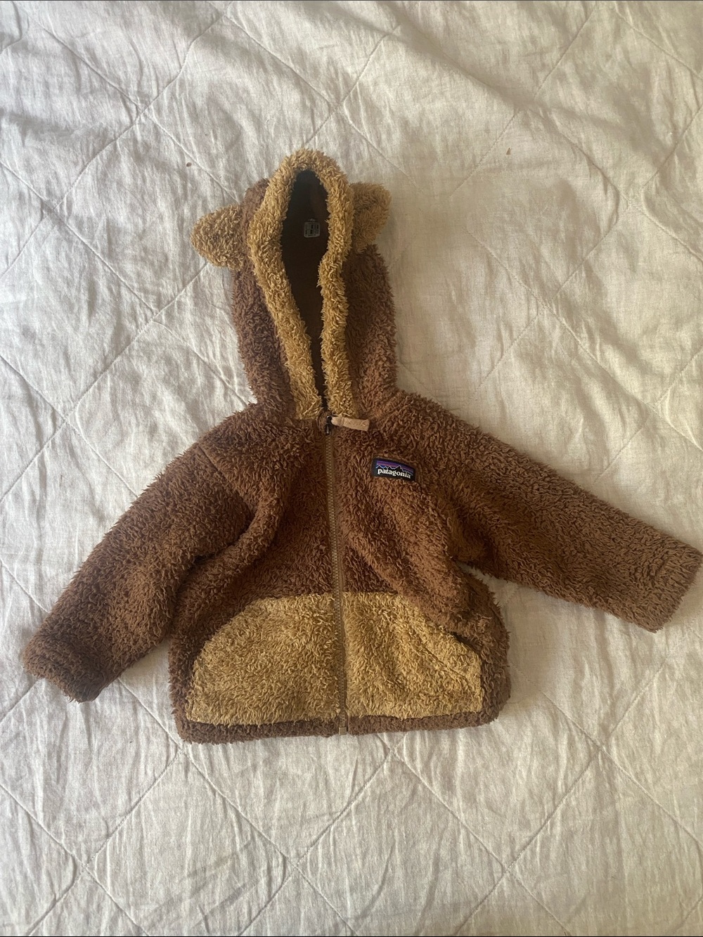 Patagonia Kids Brown Teddy Fleece Hooded Jacket with Contrast Pocket